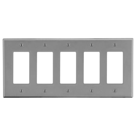 Hubbell Wiring Device-Kellems Wallplate, 5-Gang, 5) Decorator, Gray P265GY